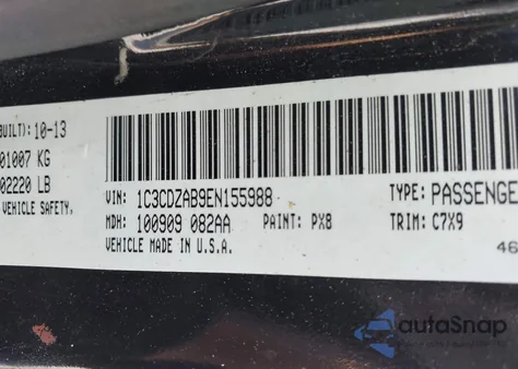 2014 Dodge Avenger Se из США, поврежденный, VIN 1C3CDZAB9EN155988